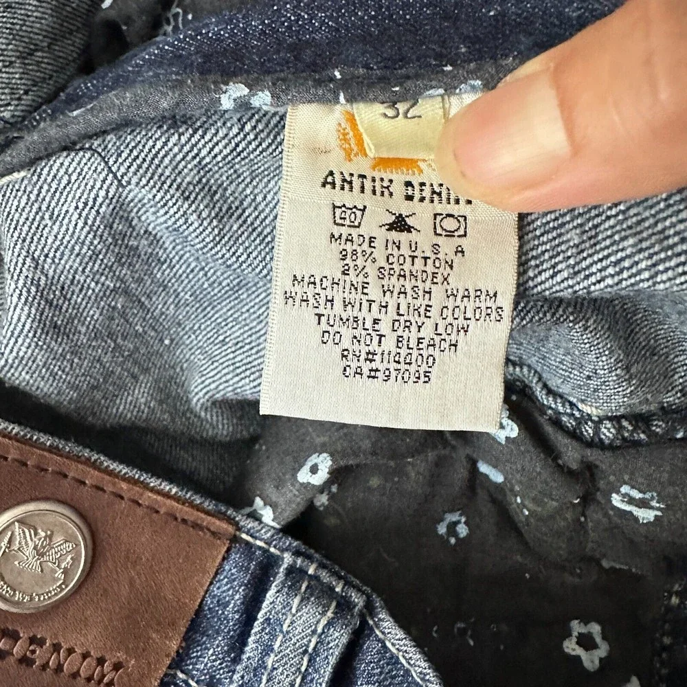 Antik Womens Denim Y2K Mid-Rise Blue Distress Patchwork Cow Girl Jeans Size 32 - Picture 10 of 10